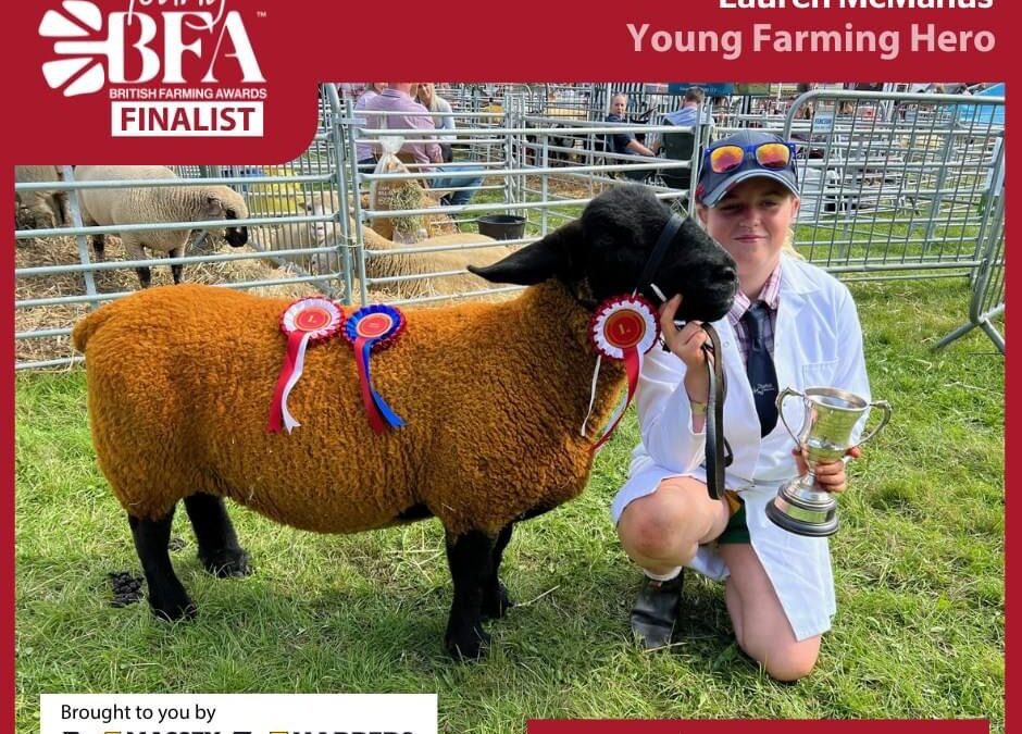 Lauren McManus is a finalist in The British Farming Awards (Young Farming Hero 2024)